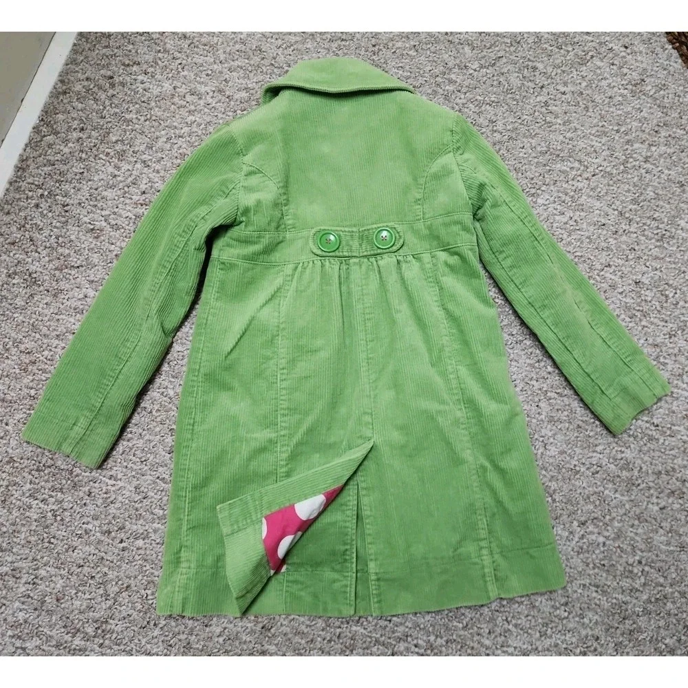 Mini Boden Peacoat Girls 11-12Y Green Polka Dot Lined Corduroy Long Coat